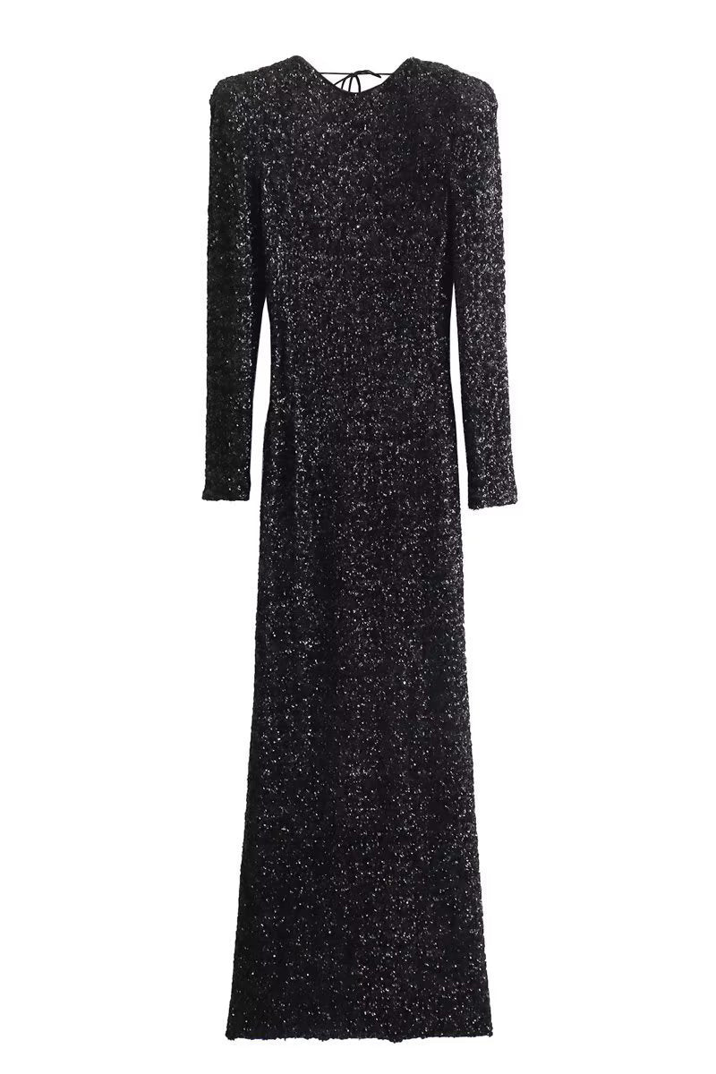 Elegante, rückenfreie Abendkleider mit Rundhalsausschnitt und einfarbigen Pailletten 