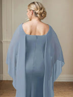 Vestido de madrina de novia de gasa largo hasta el suelo con corte recto y volantes en cascada