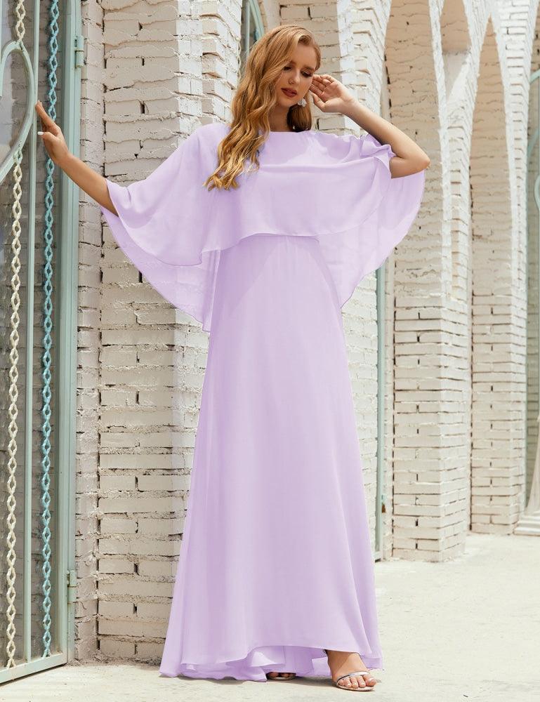 Abito da Damigella Donna Manica Lunga Scollatura a V Chiffon Abito da Cerimonia Matrimonio Festa 28018