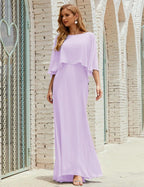Abito da Damigella Donna Manica Lunga Scollatura a V Chiffon Abito da Cerimonia Matrimonio Festa 28018