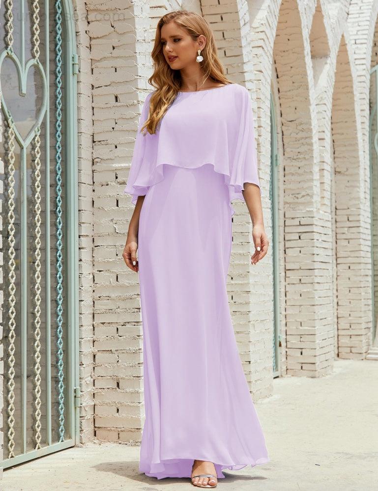 Abito da Damigella Donna Manica Lunga Scollatura a V Chiffon Abito da Cerimonia Matrimonio Festa 28018