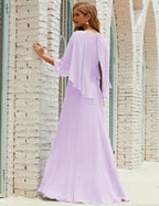 Abito da Damigella Donna Manica Lunga Scollatura a V Chiffon Abito da Cerimonia Matrimonio Festa 28018