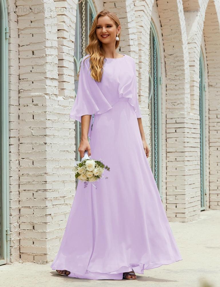 Abito da Damigella Donna Manica Lunga Scollatura a V Chiffon Abito da Cerimonia Matrimonio Festa 28018