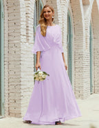 Abito da Damigella Donna Manica Lunga Scollatura a V Chiffon Abito da Cerimonia Matrimonio Festa 28018