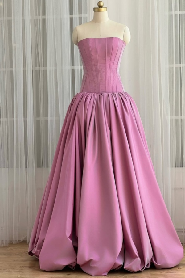 Sleeveless Strapless Long Ball Gown Prom Dress With Pleated Bodice