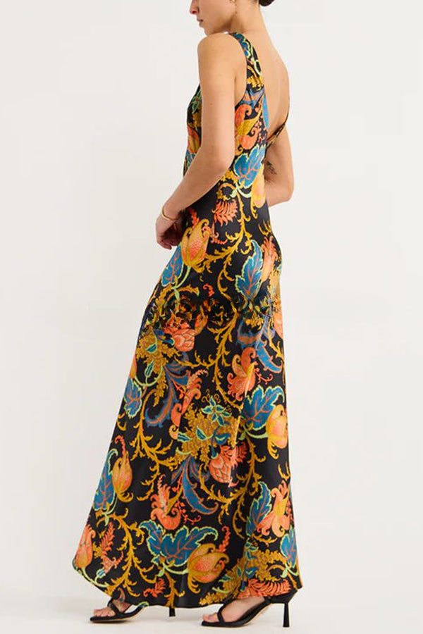Forever Mine – Exklusives Maxi-Slip-Kleid aus Satin mit botanischem Print 