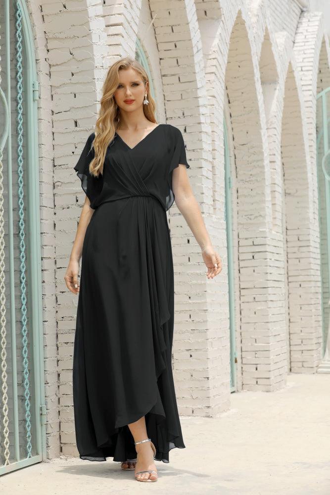 Vestidos de Mãe da Noiva Tamanho Grande Decote em V Comprido para Baixo Vestido de Gala Formal para Convidado de Casamento 28020