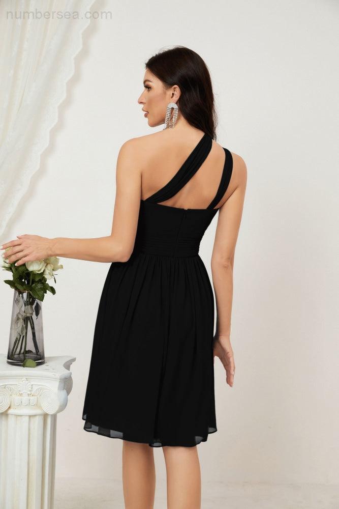 Numbersea Damen Chiffon Kurzes Ein-Schulter Brautjungfernkleid Festliche Kleider für Feier Heimkehr 2804