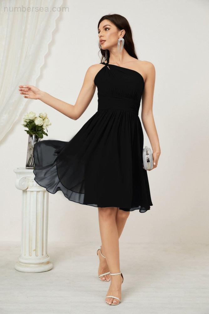 Numbersea Damen Chiffon Kurzes Ein-Schulter Brautjungfernkleid Festliche Kleider für Feier Heimkehr 2804