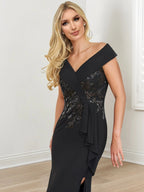 Vestidos de madrina de corte recto/columnar con escote en V y largo hasta el suelo