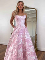 3d Floral Strapless Beaded Evening Prom Dress