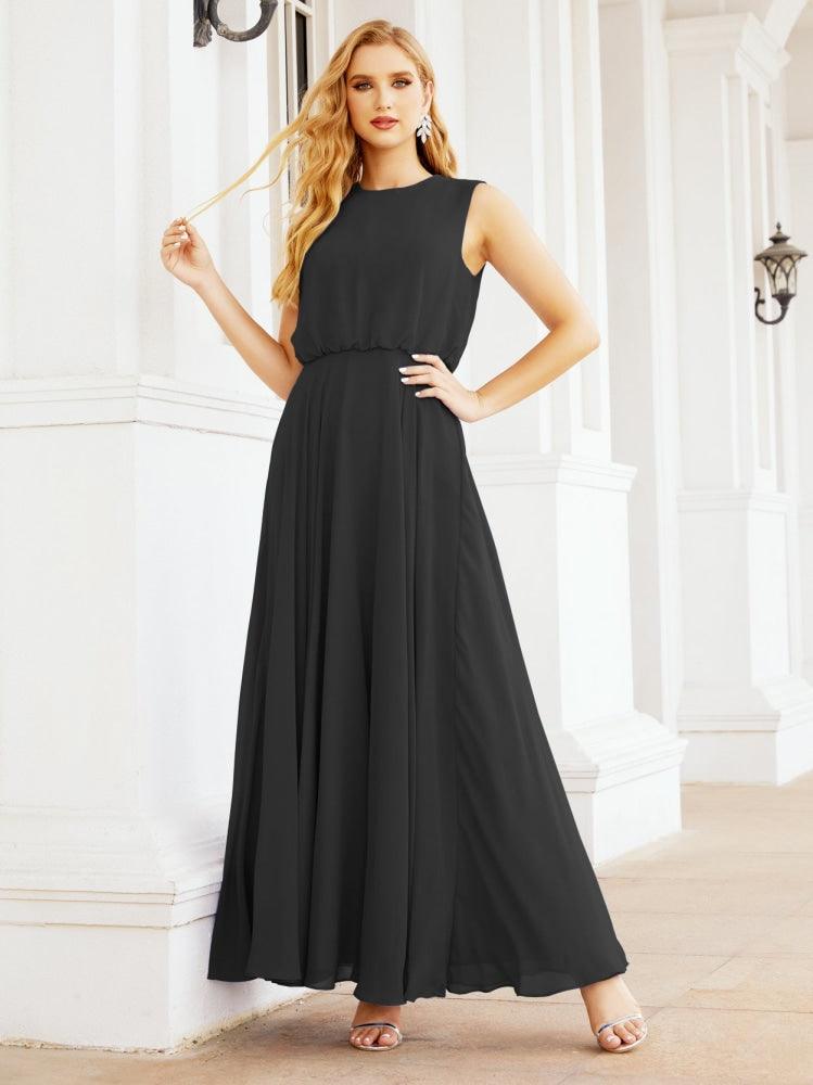 Vestido de Dama de Honra Sem Mangas Longo Linha A para Baile de Gala e Noites Formais 28025