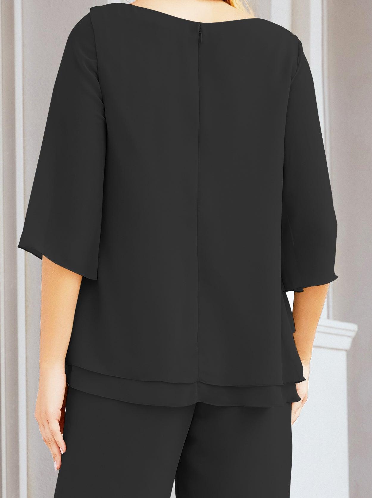 Robe de mariée élégante pour la mère de la mariée en deux pièces, tailleur pantalon grande taille à volants superposés, peignoir argenté 28064