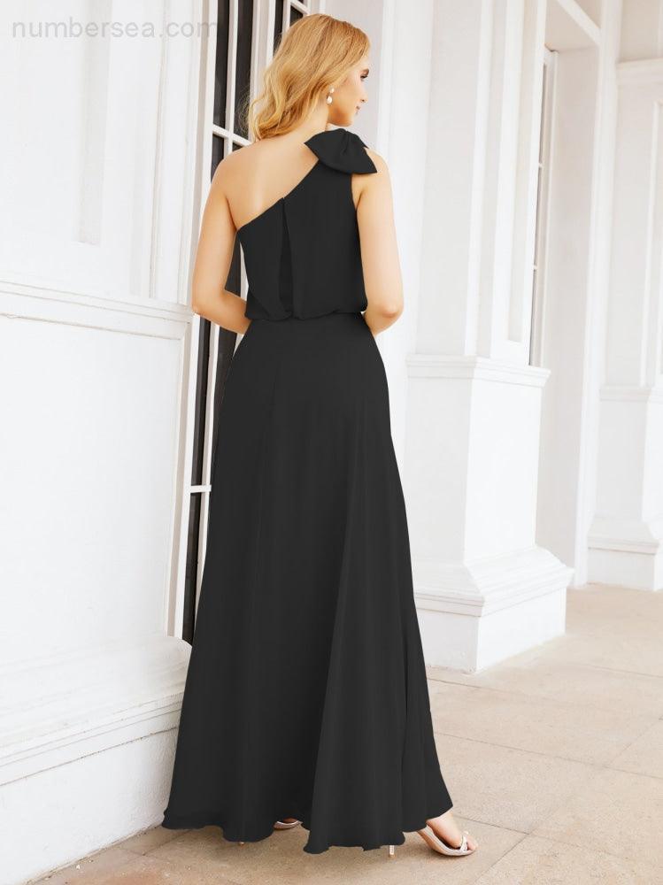 Robe de mariée longue asymétrique en mousseline à volants, sans manches et fendue sur le côté, modèle 28057