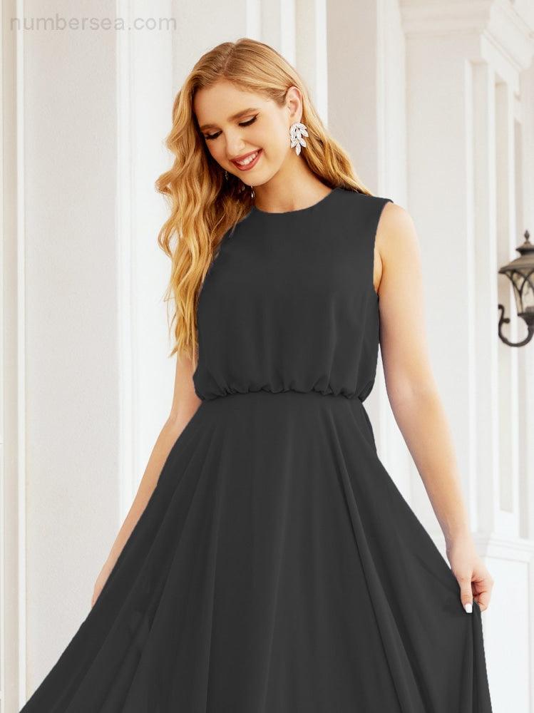 Vestido de Dama de Honra Sem Mangas Longo Linha A para Baile de Gala e Noites Formais 28025