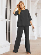Robe de mariée élégante pour la mère de la mariée en deux pièces, tailleur pantalon grande taille à volants superposés, peignoir argenté 28064