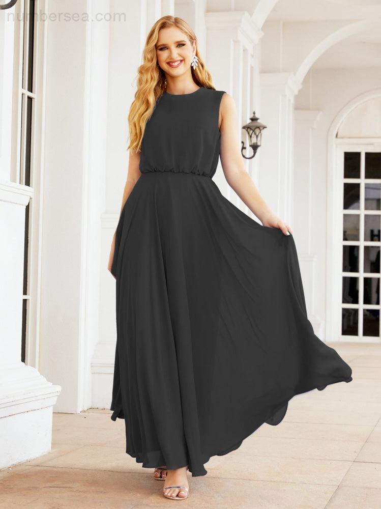 Vestido de Dama de Honra Sem Mangas Longo Linha A para Baile de Gala e Noites Formais 28025