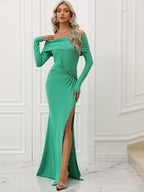 Off Shoulder Long Sleeve Split Evening Dress – Sexy Elegant Slim Fit – Autumn Winter Collection
