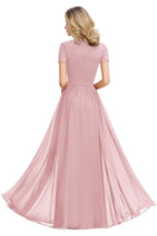 Chic A Line Chiffon Lace Bridesmaid Dress With Short Sleeves Empire Waist