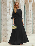 Abito da Damigella Donna Manica Lunga Scollatura a V Chiffon Abito da Cerimonia Matrimonio Festa 28018