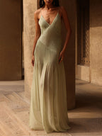 Vestido largo con abertura y diseño de patchwork plisado único Sunset 