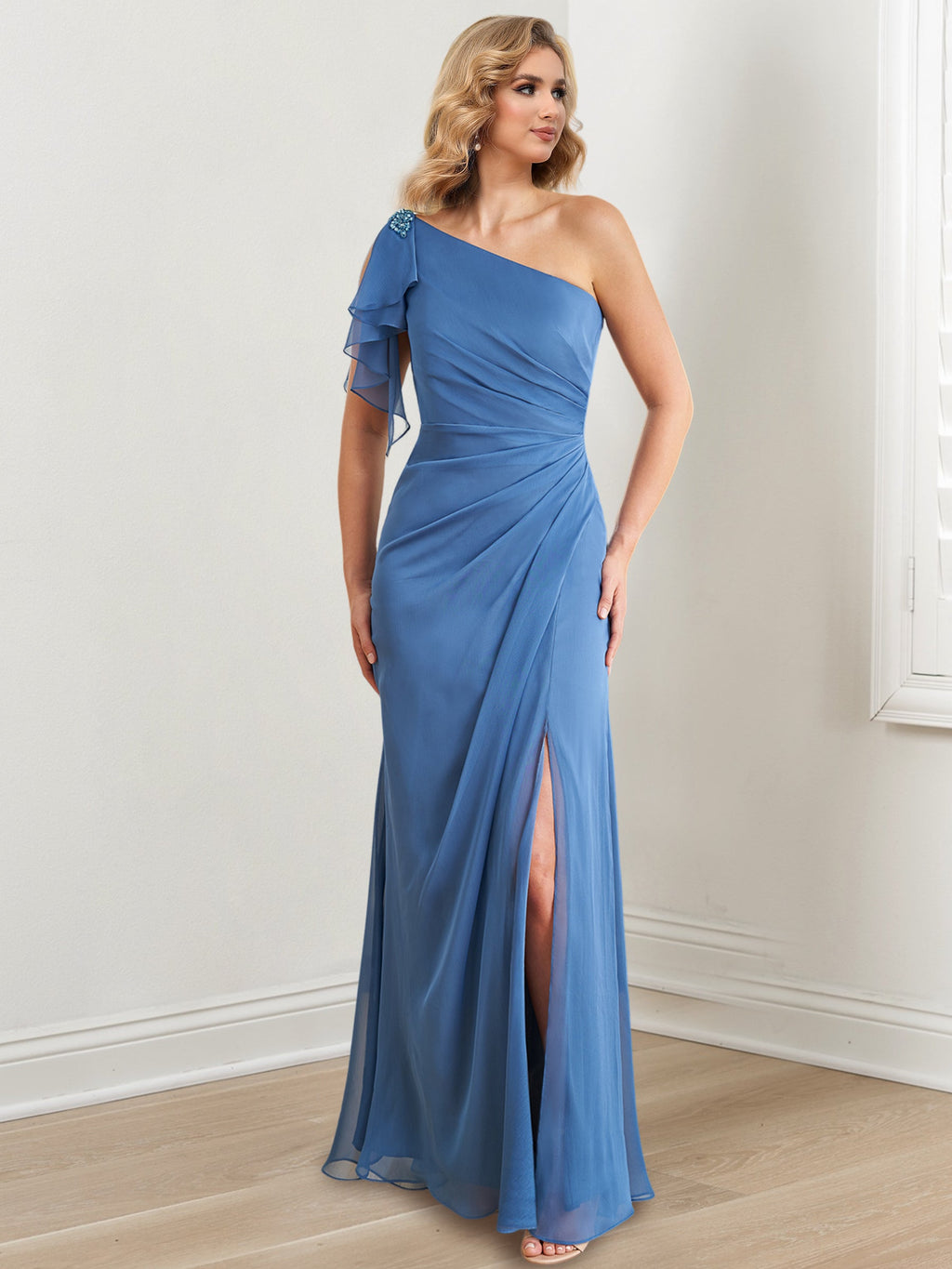 One Shoulder Floor Length Gown For Mother Of The Bride Sheath Style