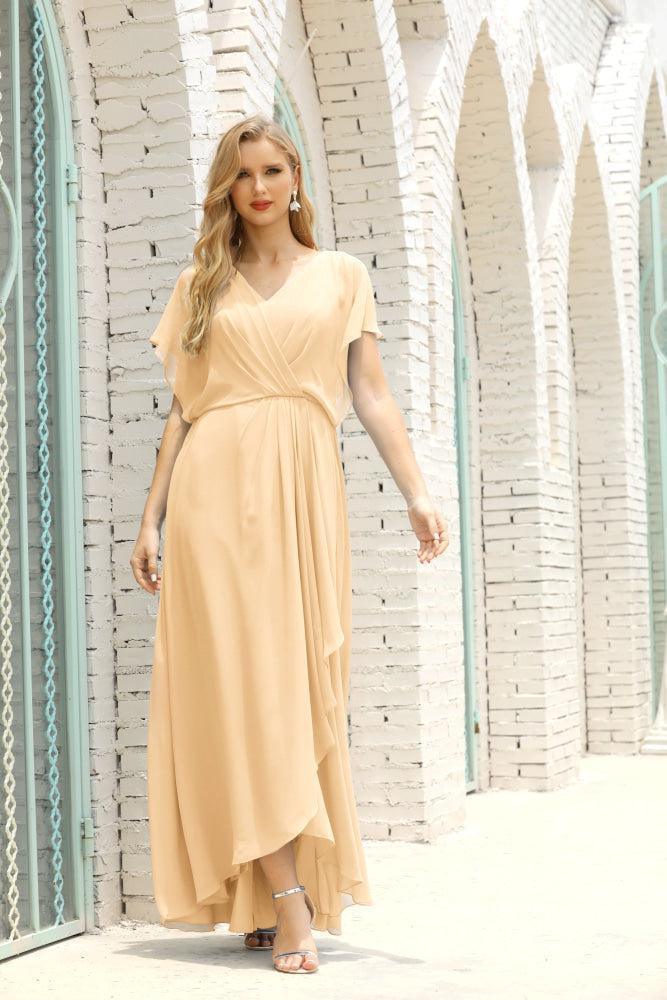Vestidos de Mãe da Noiva Tamanho Grande Decote em V Comprido para Baixo Vestido de Gala Formal para Convidado de Casamento 28020