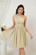 Numbersea Damen Chiffon Kurzes Ein-Schulter Brautjungfernkleid Festliche Kleider für Feier Heimkehr 2804