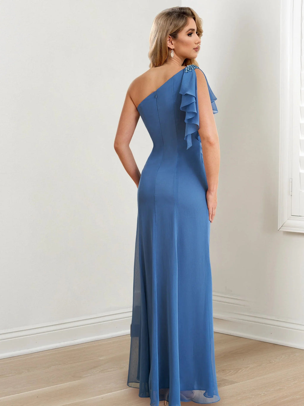 Robes de mère de la mariée longues jusqu'au sol, à une épaule, coupe fourreau/colonne