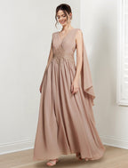 V Neck A Line Princess Floor Length Dresses For The Mother Of The Bride