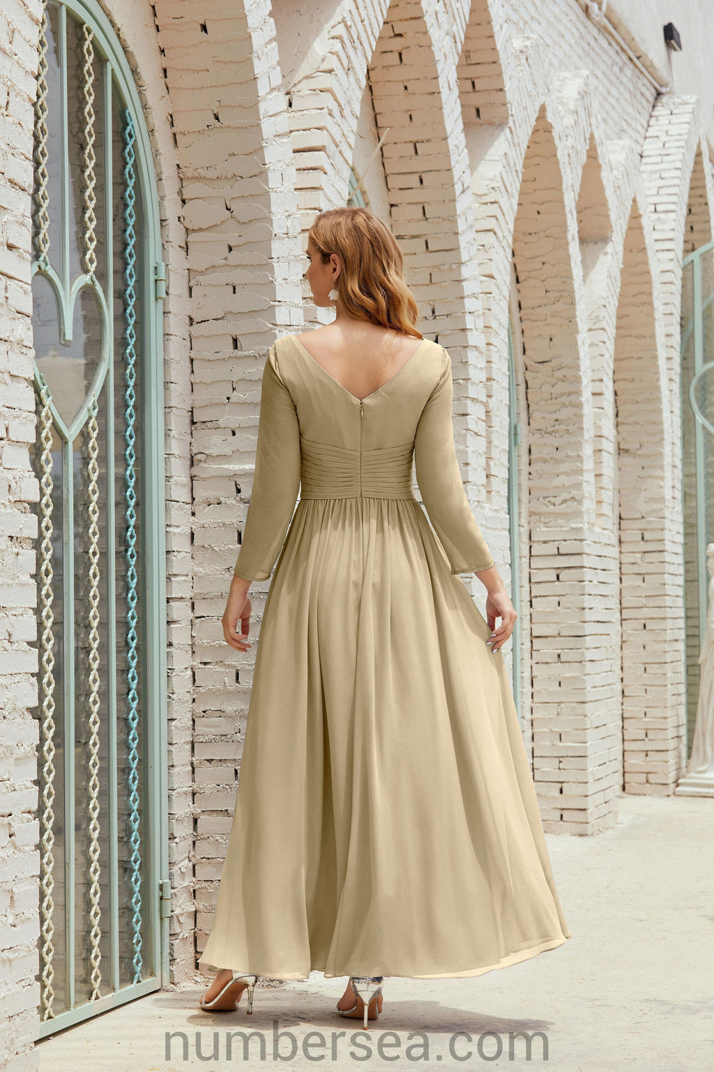 Abito da damigella Numbersea in chiffon, abito formale per festa, abito da sera 28016