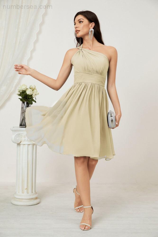 Numbersea Damen Chiffon Kurzes Ein-Schulter Brautjungfernkleid Festliche Kleider für Feier Heimkehr 2804