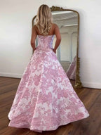 3d Floral Strapless Beaded Evening Prom Dress