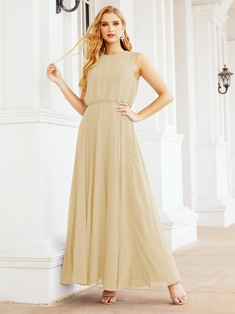 Vestido de Dama de Honra Sem Mangas Longo Linha A para Baile de Gala e Noites Formais 28025