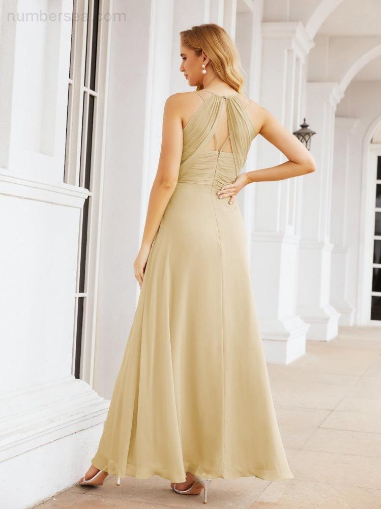 Numbersea Robes de demoiselle d'honneur pour femmes à bretelles doubles spaghetti Robe longue de soirée formelle fendue sur le côté 28051