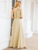 Robe de mariée longue asymétrique en mousseline à volants, sans manches et fendue sur le côté, modèle 28057