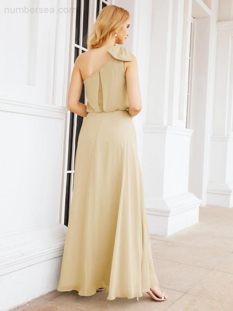 Robe de mariée longue asymétrique en mousseline à volants, sans manches et fendue sur le côté, modèle 28057