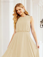 Vestido de Dama de Honra Sem Mangas Longo Linha A para Baile de Gala e Noites Formais 28025
