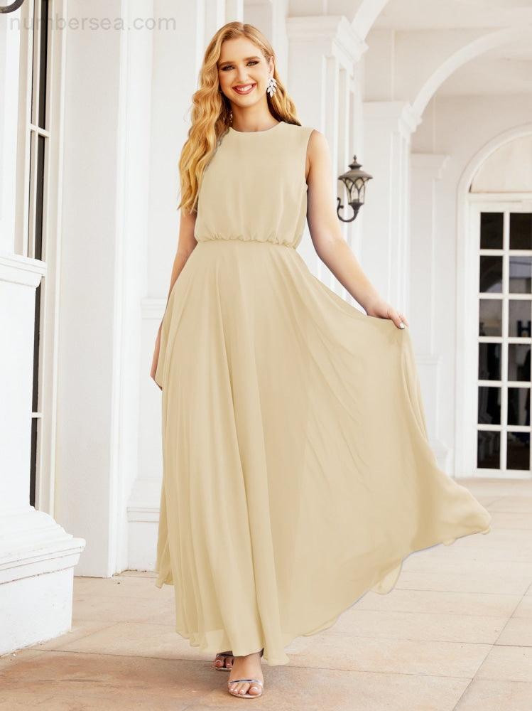 Vestido de Dama de Honra Sem Mangas Longo Linha A para Baile de Gala e Noites Formais 28025