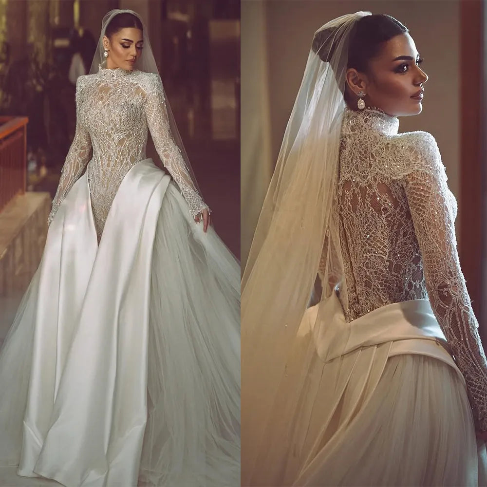 Custom Made Beading Lace Appliques Wide Strap Open Back Mermaid Wedding Dress