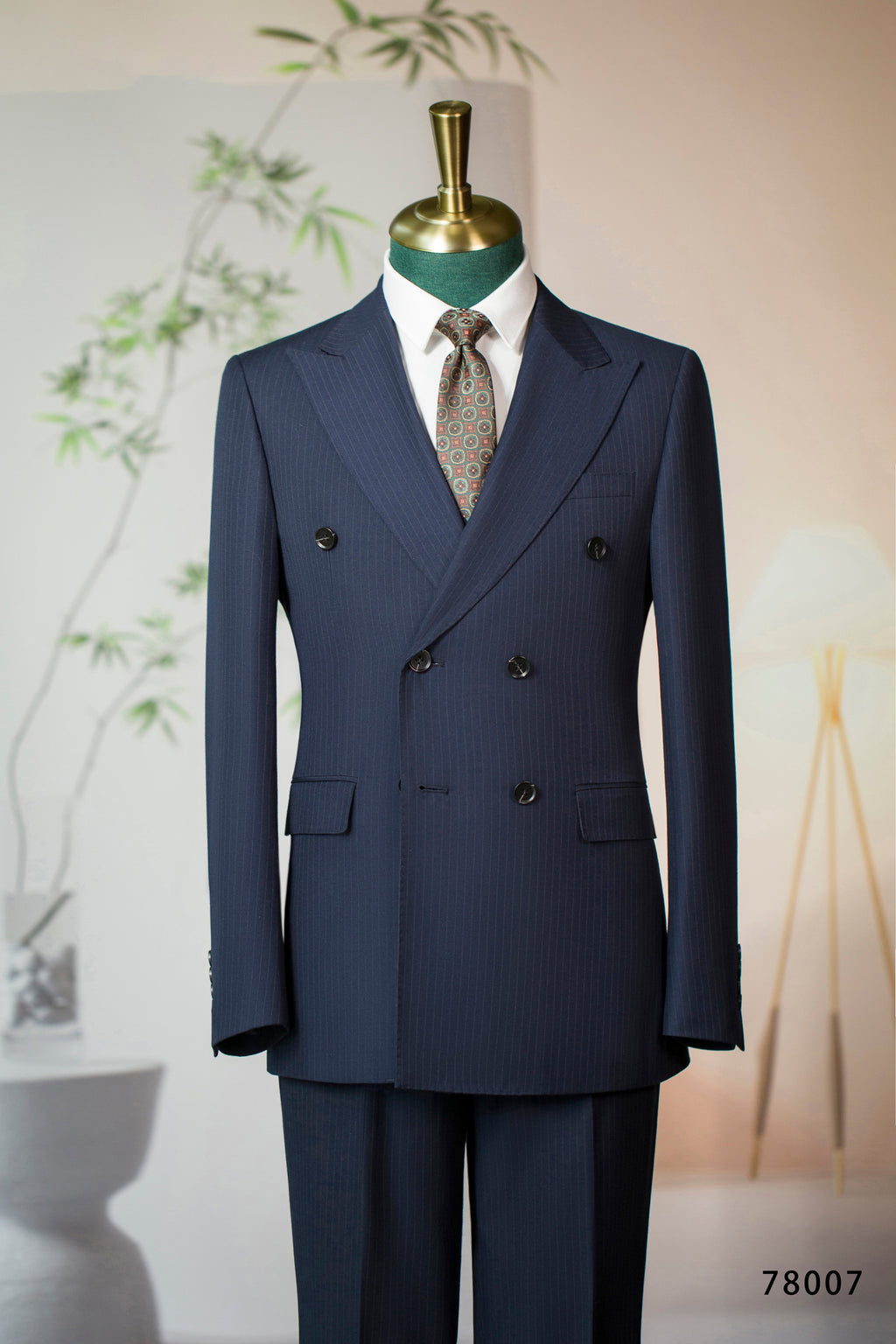 Abito Sposi e Business in Lana Pinstripe Blu Navy Doppio Petto Su Misura