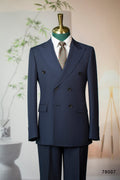 Abito Sposi e Business in Lana Pinstripe Blu Navy Doppio Petto Su Misura