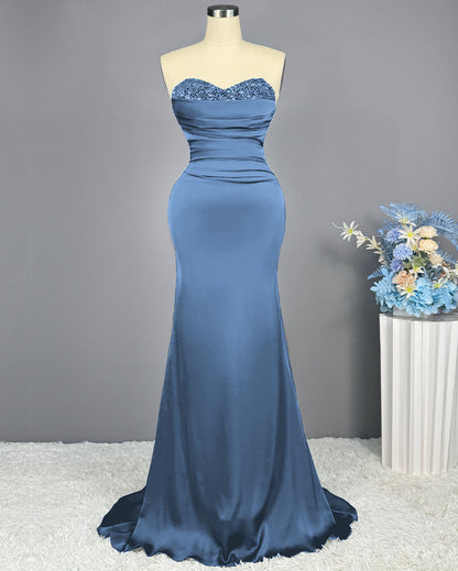 Sleeveless Mermaid Long Prom Gown with Sequined Sweetheart