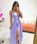 Vestido longo de baile formal com decote em V e corte em A Y7112