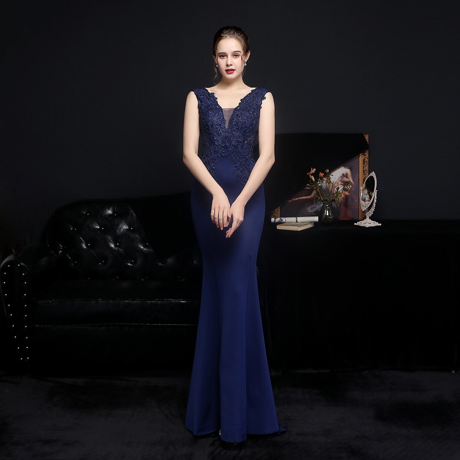 Full Lace European Diamond Toast Bride Fishtail Evening Dress