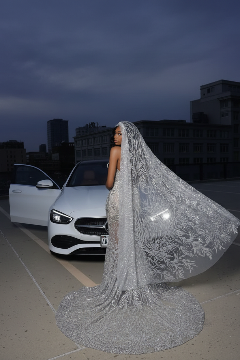 Silver Beaded Mermaid Prom Dress With Court Train And Sleeveless Neckline
