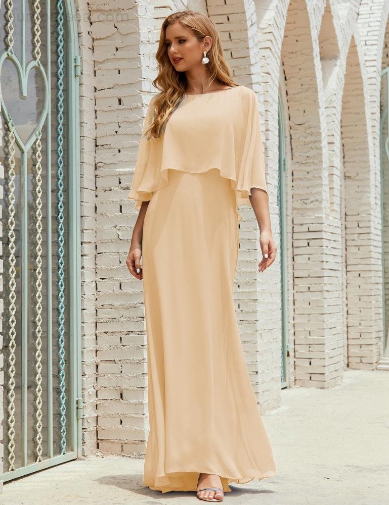 Abito da Damigella Donna Manica Lunga Scollatura a V Chiffon Abito da Cerimonia Matrimonio Festa 28018