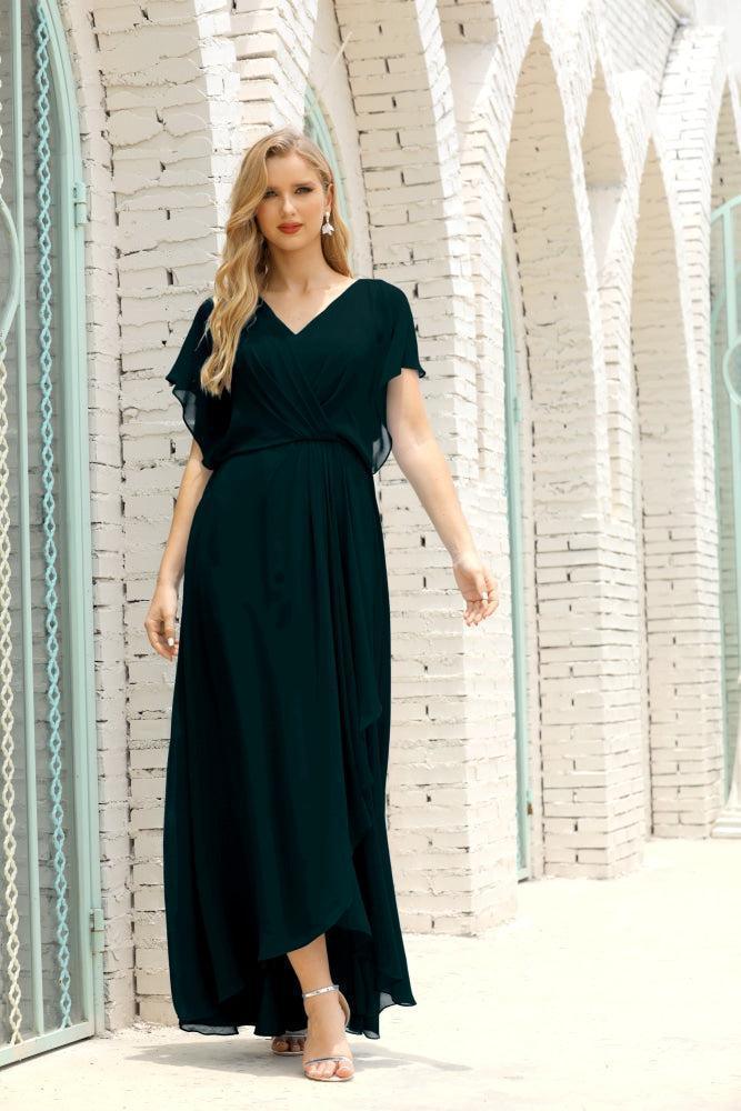 Vestidos de Mãe da Noiva Tamanho Grande Decote em V Comprido para Baixo Vestido de Gala Formal para Convidado de Casamento 28020