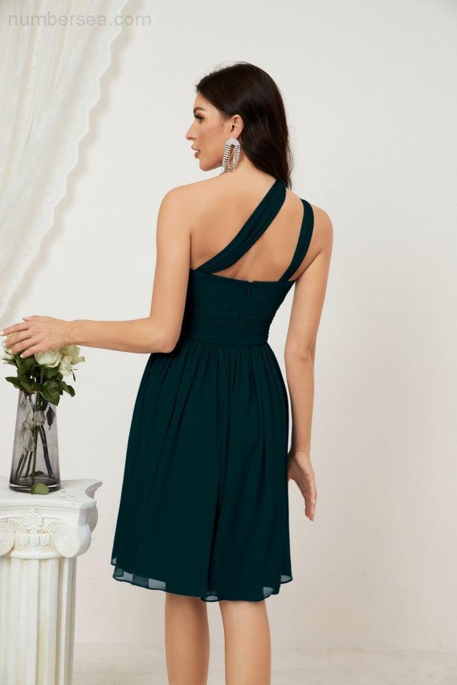 Numbersea Damen Chiffon Kurzes Ein-Schulter Brautjungfernkleid Festliche Kleider für Feier Heimkehr 2804