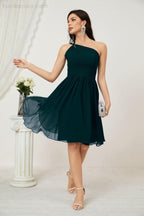 Numbersea Damen Chiffon Kurzes Ein-Schulter Brautjungfernkleid Festliche Kleider für Feier Heimkehr 2804